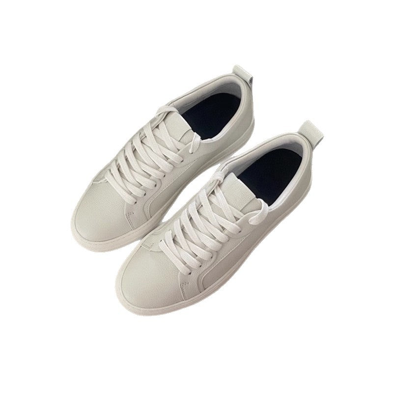 Women's Round Head Genuine White Lace Up Men's Shoes