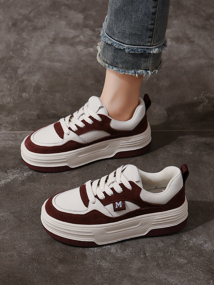 Women's Layer Cowhide Board Thick Bottom Lightweight Bread Casual Shoes