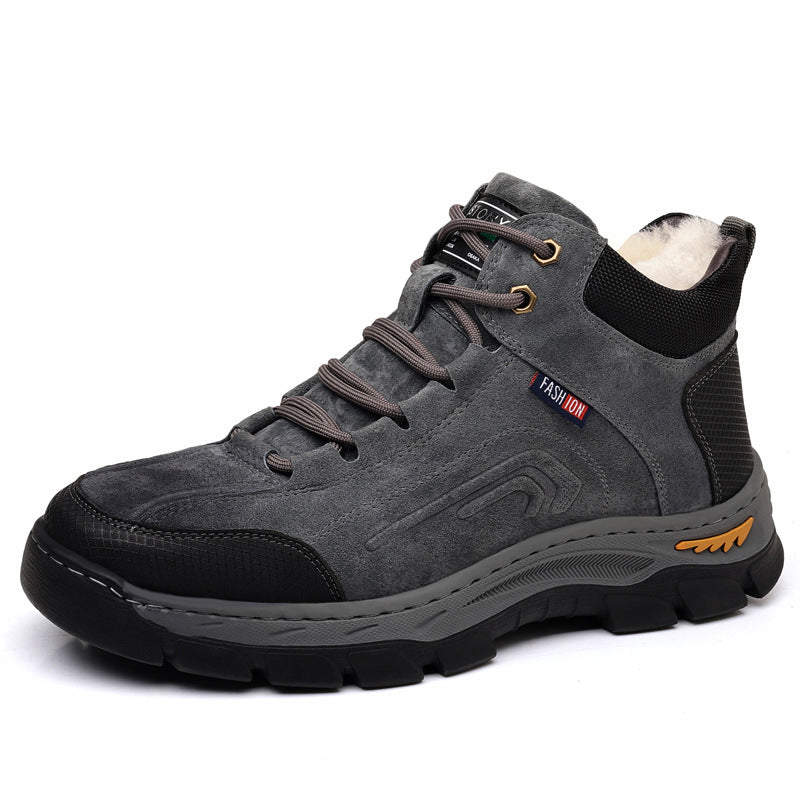 Men's Fleece-lined Thickened Real Double Face Wool Insulated Outdoor Snow Boots