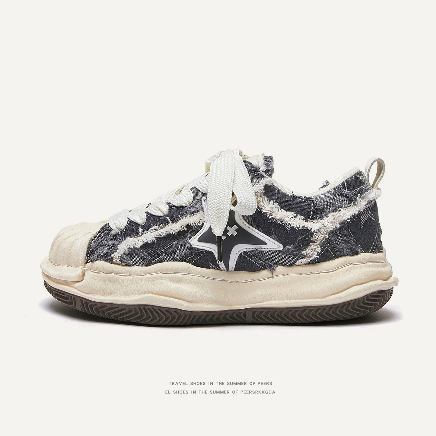 Women's & Men's Destruction Aesthetic Dissolution Washed Denim Distressed Sneakers