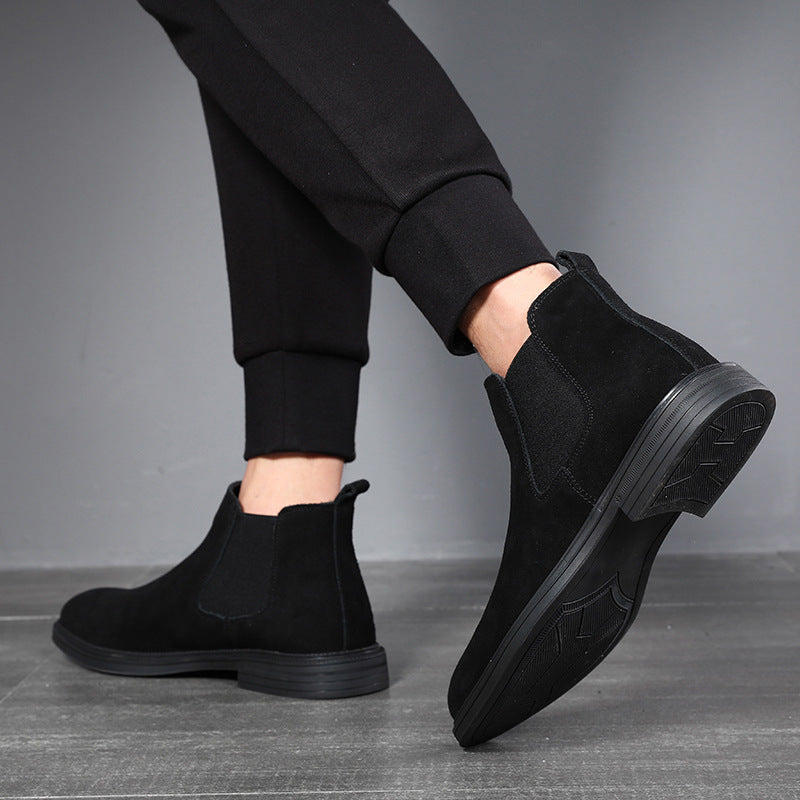 Men's Black Korean Style Martin Fleece-lined Green Boots