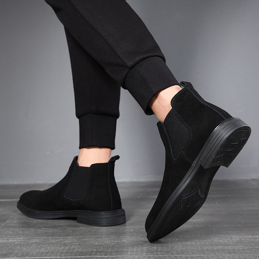 Men's Black Korean Style Martin Fleece-lined Green Boots