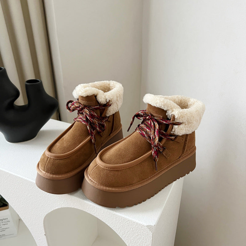 Fleece Lining Muffin Platform Winter Wool Short Snow Boots