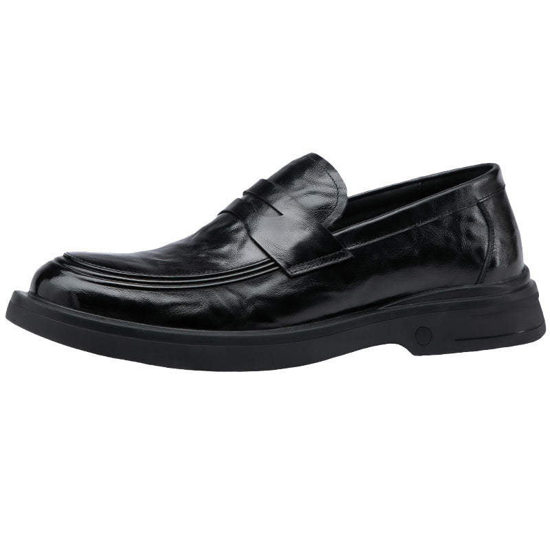 Men's Wedding Interview Round Head Thick Bottom British Men's Business Leather Shoes