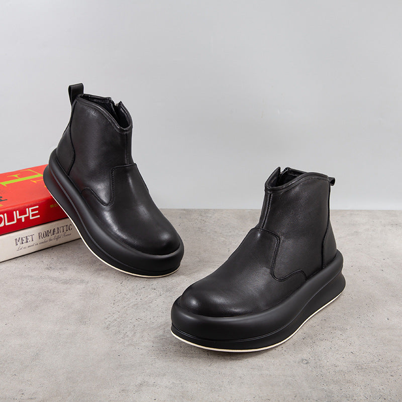 Men's Cowhide Ankle Fashion Thick Bottom Increased Boots