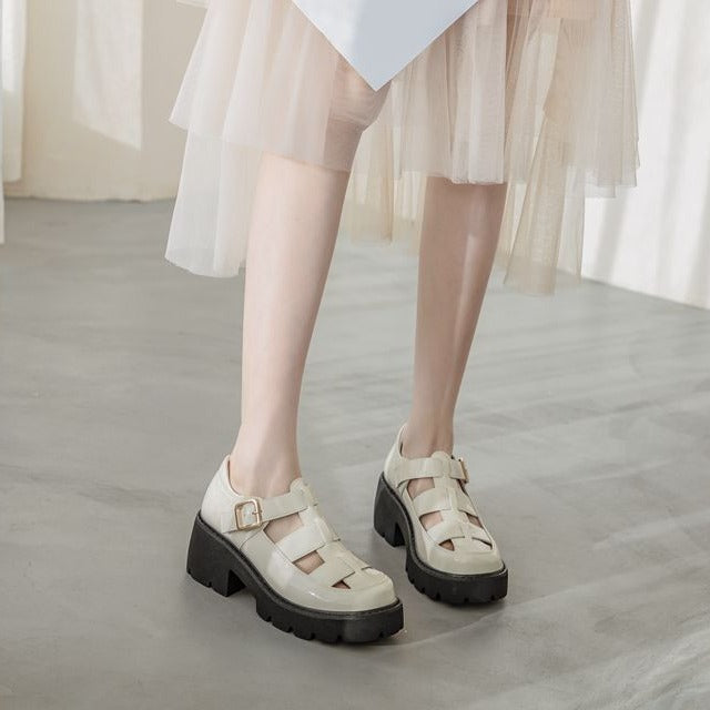 Women's Chunky Platform Roman Style Half Hollow Heels