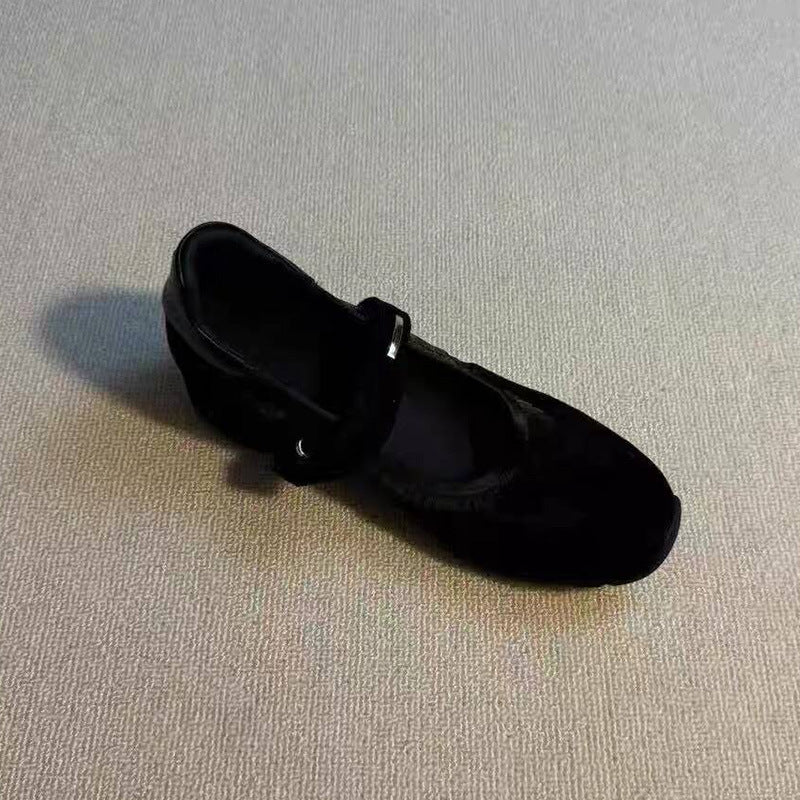 Women's Elevator Mary Jane Stitching Velcro Ballet Style Platform Sandals