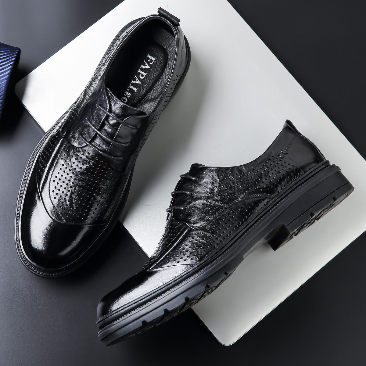 Men's Cowhide Formal Height Increasing Business Derby Leather Shoes