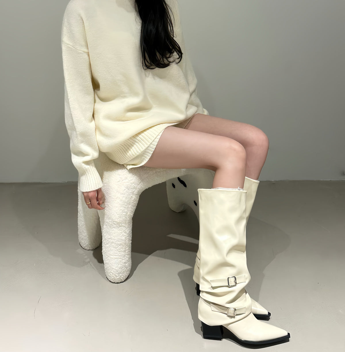 Pants Pointed Long Female Black Pile Style Women's Leather Boots