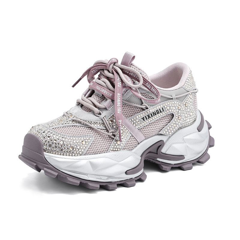 Women's Platform Rhinestone Fashion Small Clunky Elevator Wild Women's Casual Shoes