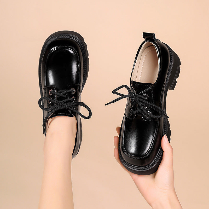 Women's British Muffin Black Platform Retro Large Casual Shoes