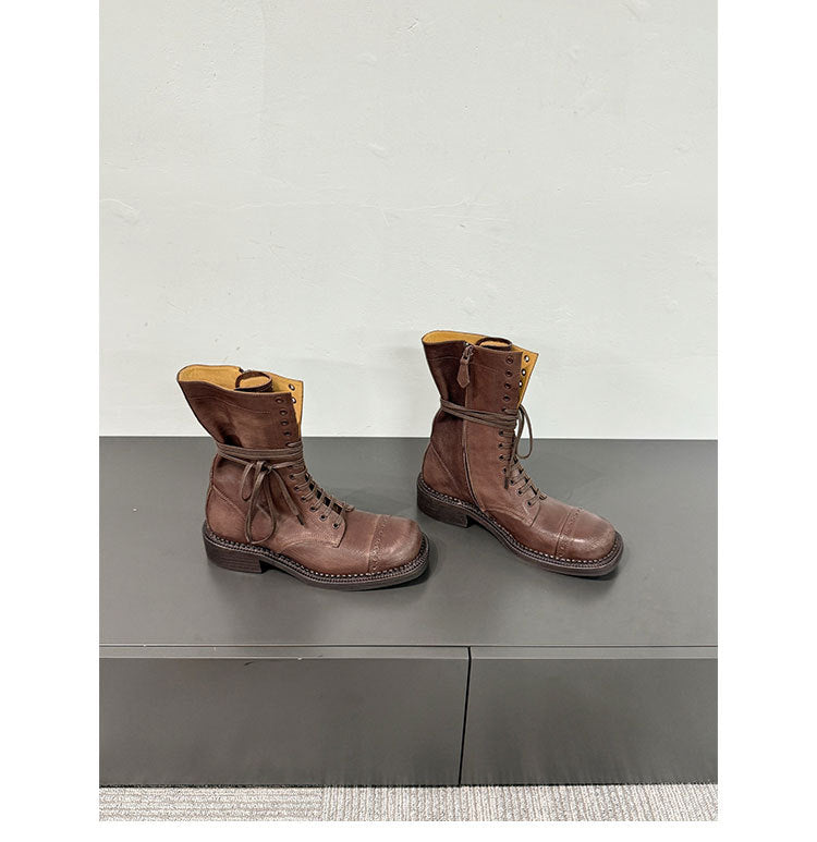 Women's Buckle Below The Knee Retro Lace Boots