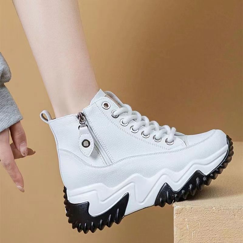 Women's Height Increasing Insole Lace Up Small Thick Bottom Color Matching Women's Cotton Shoes