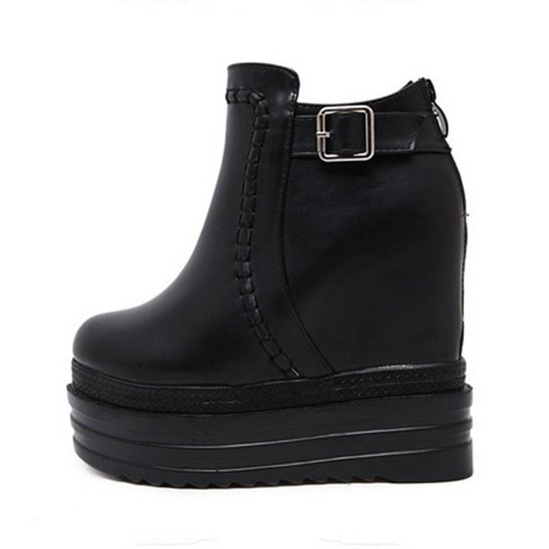 Women's Platform Wedge Booties Single Waterproof Ankle Inner Height Increasing Boots