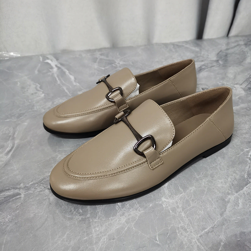 Women's Sheepskin Metal Round Toe Flat Bottom Jeans Women's Casual Shoes
