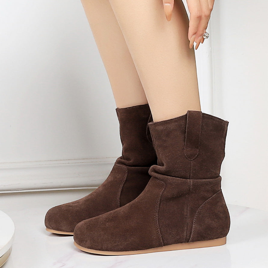 Women's Retro Ankle Matte Round Toe Short Boots