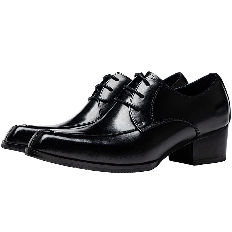 Men's Square Toe British Genuine Elevator Fashion Leather Shoes