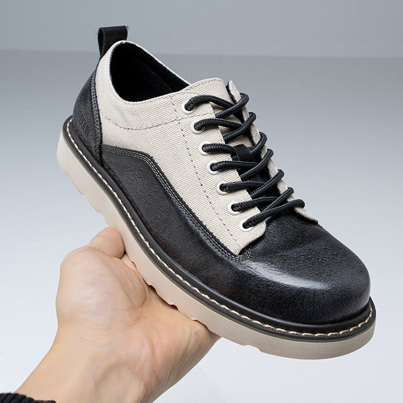 Men's Oversized Korean Fashion Tooling Big Head Genuine England Style Leather Shoes