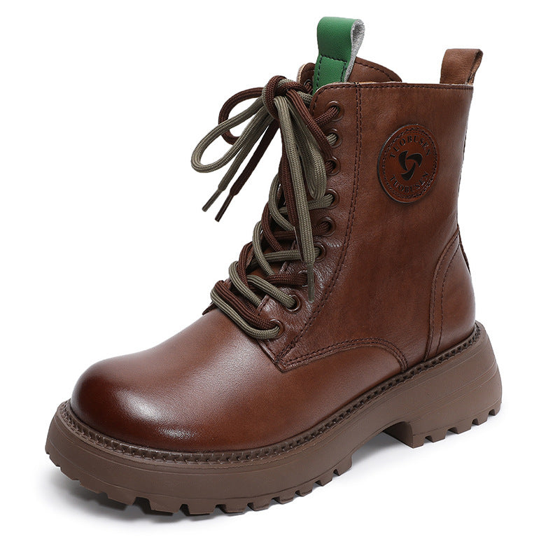 Women's First Layer Cowhide Martin Motorcycle Round Head Women's Leather Boots