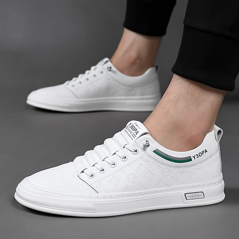 Men's White Fashion Trendy Breathable One Pedal Leather Shoes
