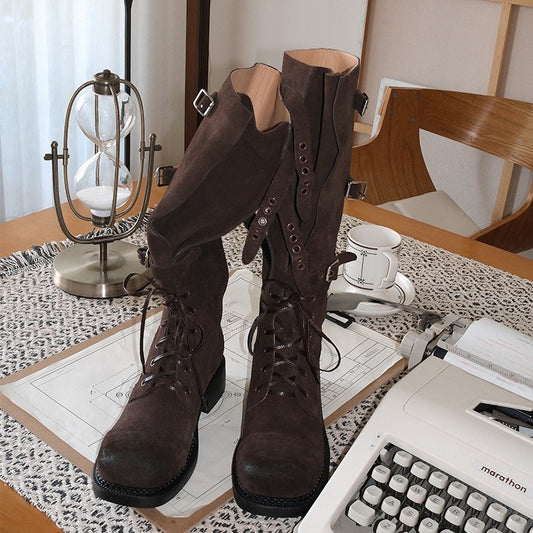 Women's Knight Retro British Long Female Cowboy Snow Boots