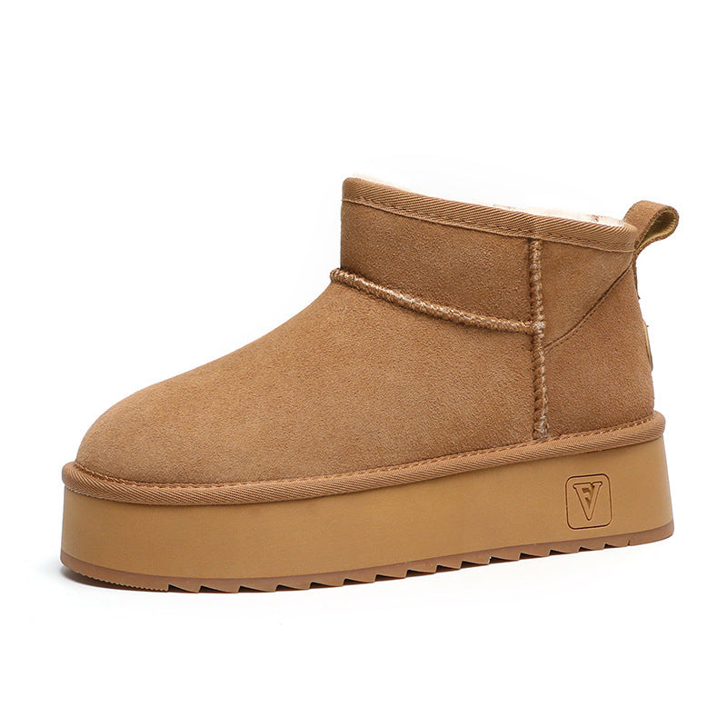 Women's Sheepskin Fur Thick-soled Winter Short Thickened Snow Boots