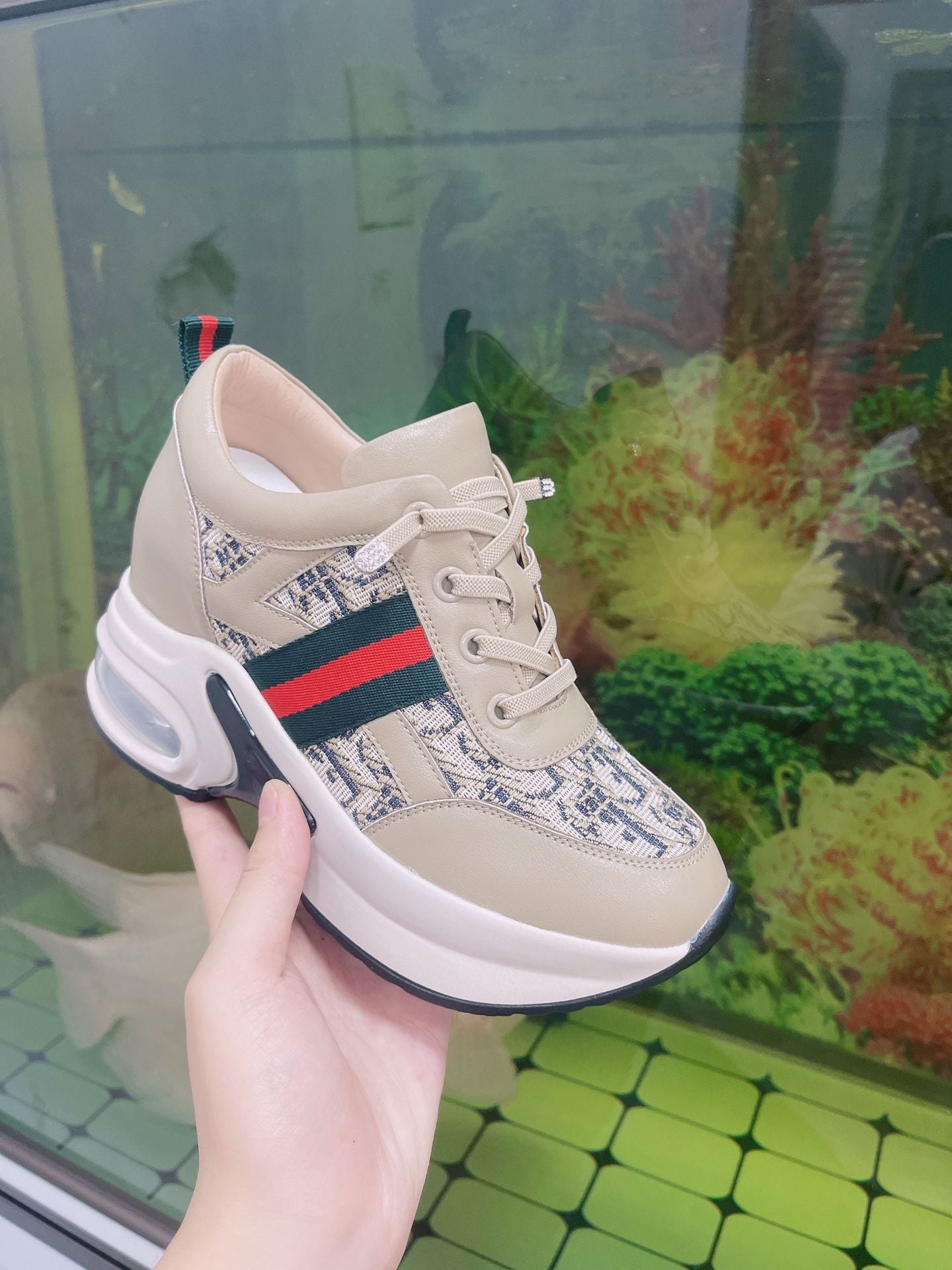 Women's Hidden White Breathable Small Platform Dad Casual Shoes