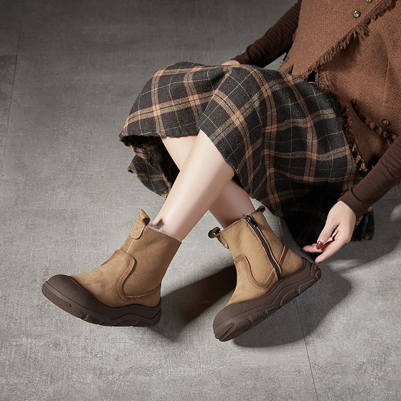 Women's Wool Round Head Thick Bottom High Side Zip Snow Boots