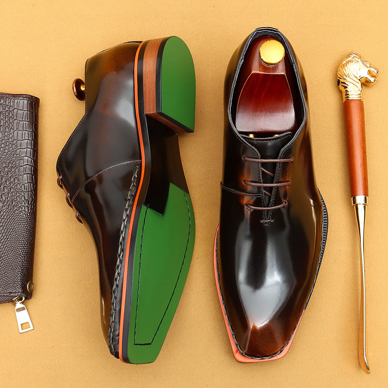 Men's Square Toe British Glossy High-grade Patent Leather Shoes