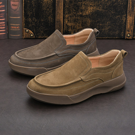 Men's Cowhide Breathable One Pedal Platform Lazy Leather Shoes