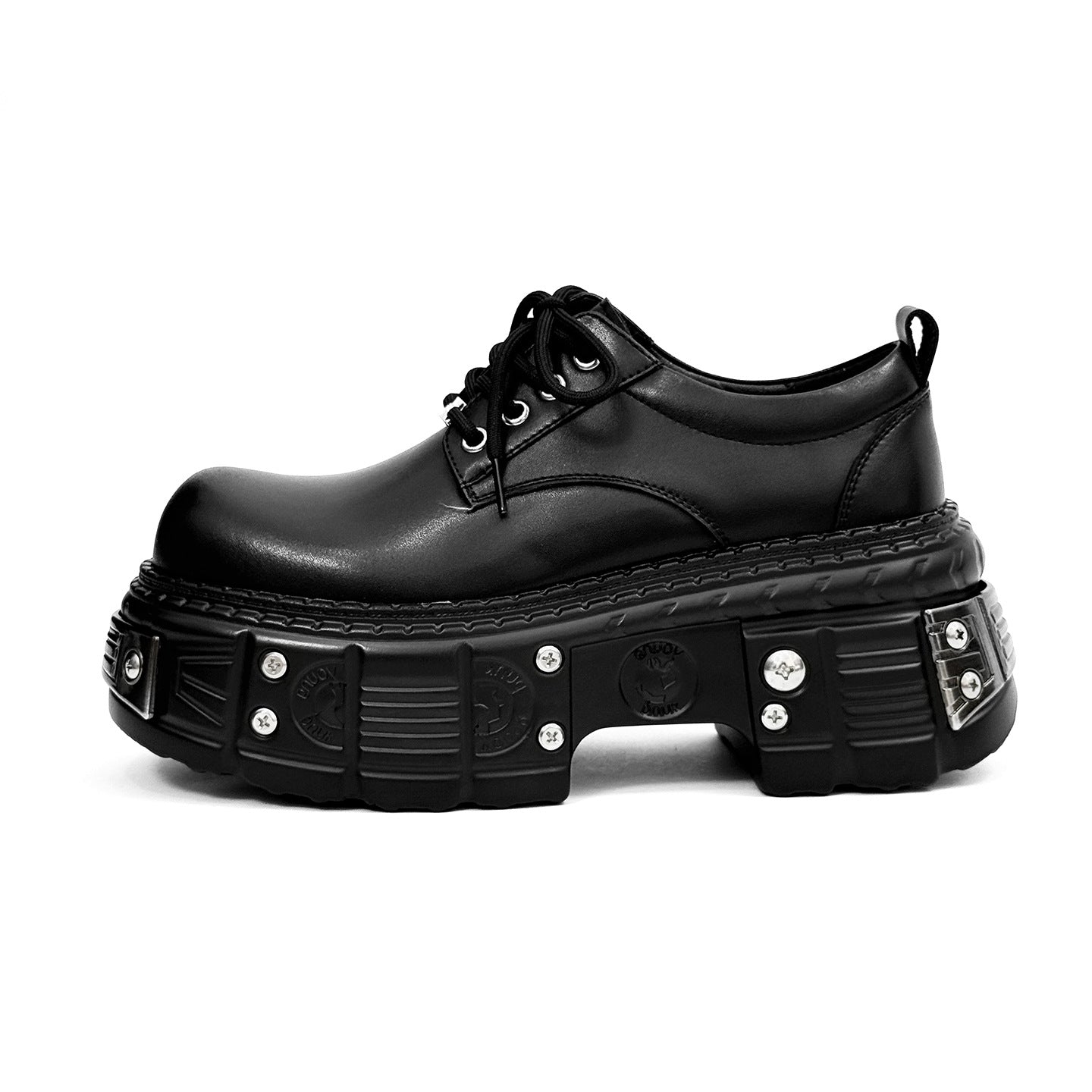 Men's Derby Thick Bottom Round Head Leisure British Style Height Increasing Leather Shoes