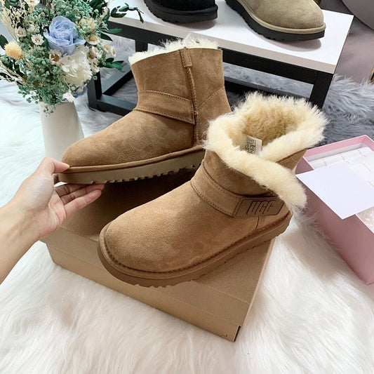Women's Fur Embossed Drawstring Short Winter Warm Snow Boots