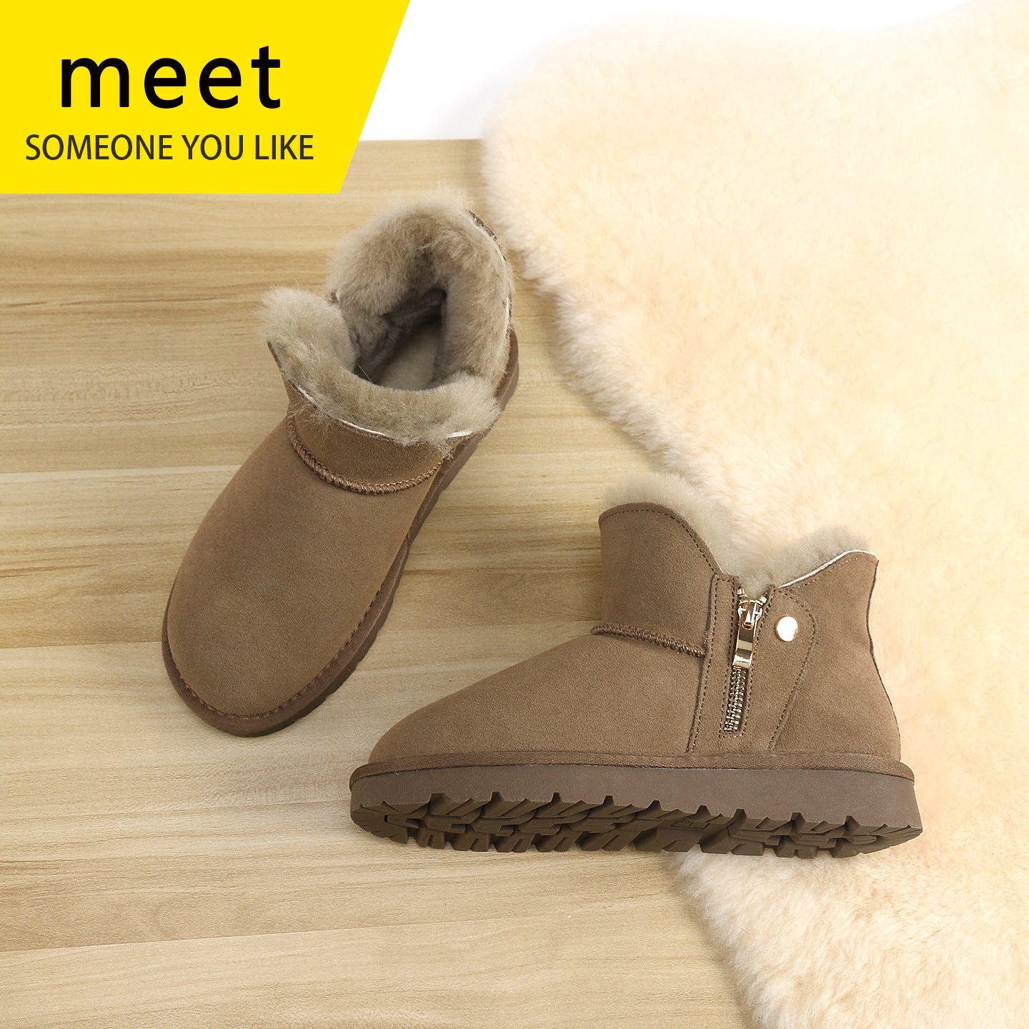 Women's Matte Cowhide Fur Integrated Short Thickened Snow Boots