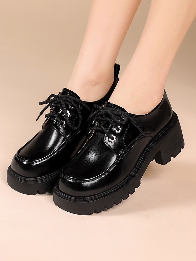 Women's British Muffin Black Platform Retro Large Casual Shoes