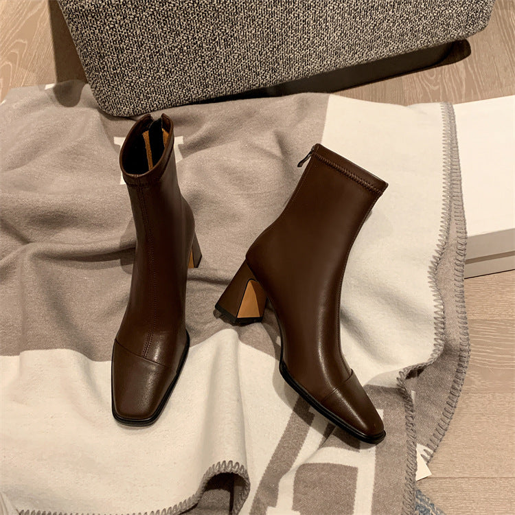 Women's Skinny Martin Temperament Western Style Square Heels