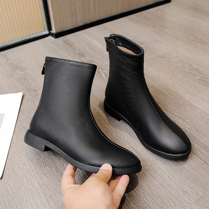 Women's First Layer Cowhide Mother's Flat Comfortable Boots