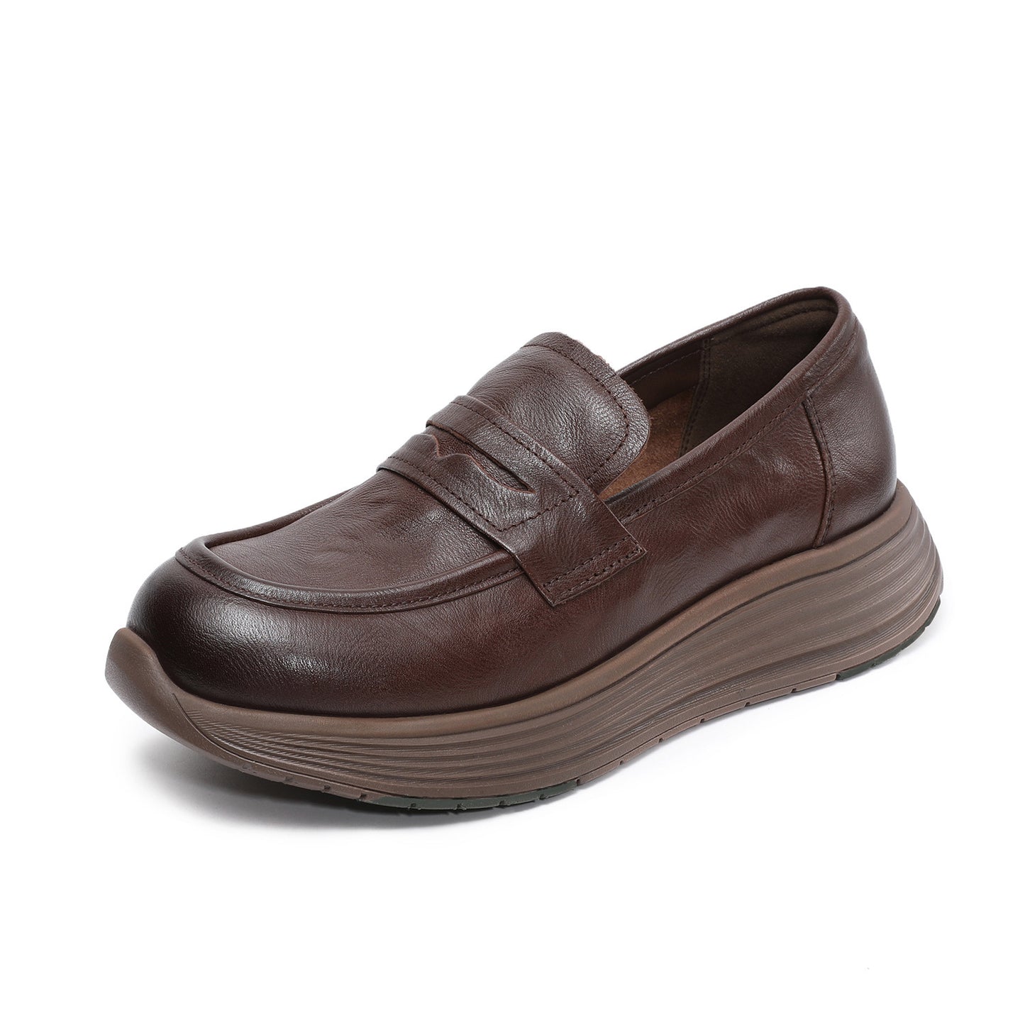 Women's One Pedal Mild Luxury Retro Small Autumn Round Toe Pumps Leather Shoes