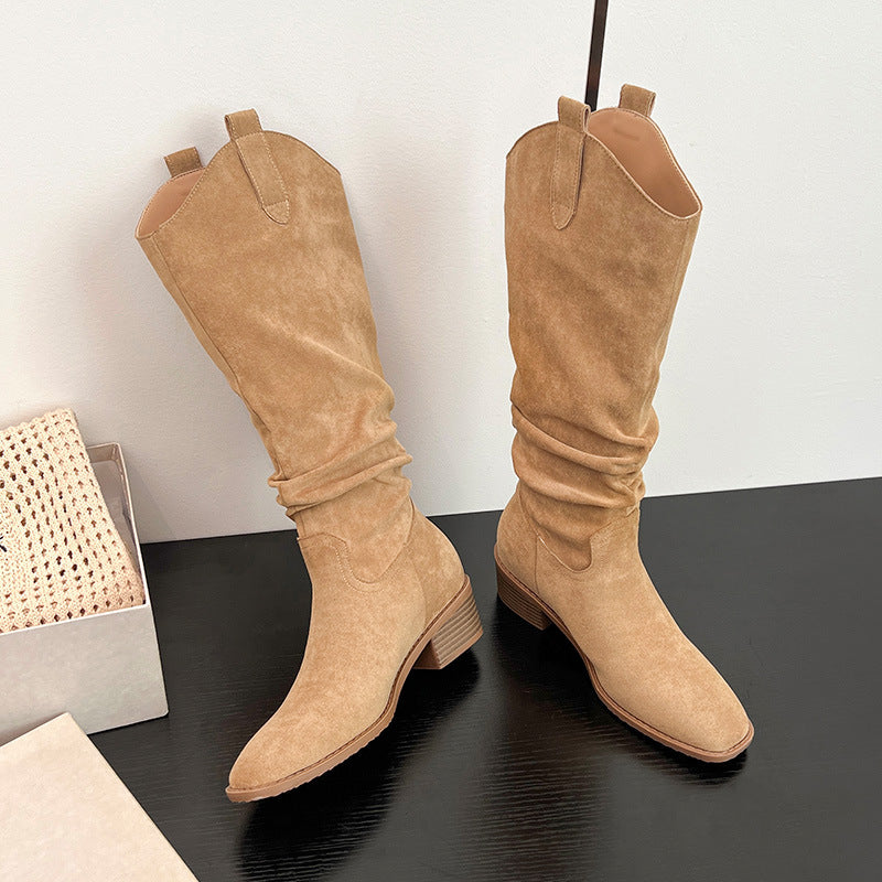 Women's Thick V Cut Martin Invisible Height Increasing Insole Pile Style Women's Leather Boots