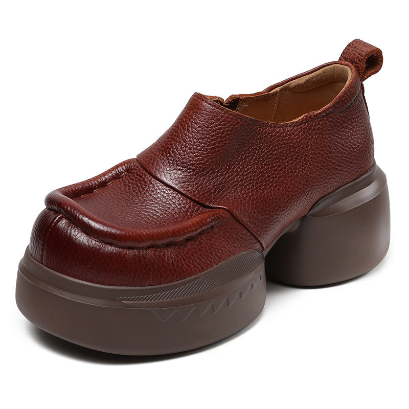 Women's Round Toe Top Layer Cowhide Muffin Slip-on Personality Art Casual Shoes