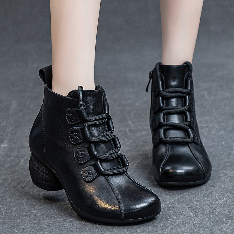 Women's Lace Up Short Thick Soft Bottom Heels