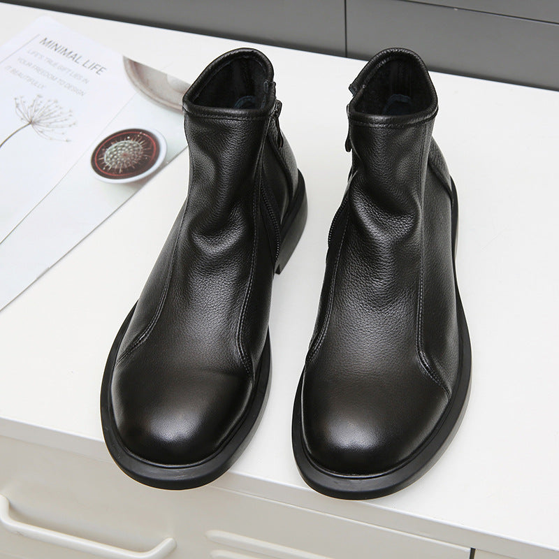 Men's Layer Cowhide Ankle Elegant Handsome Side Boots