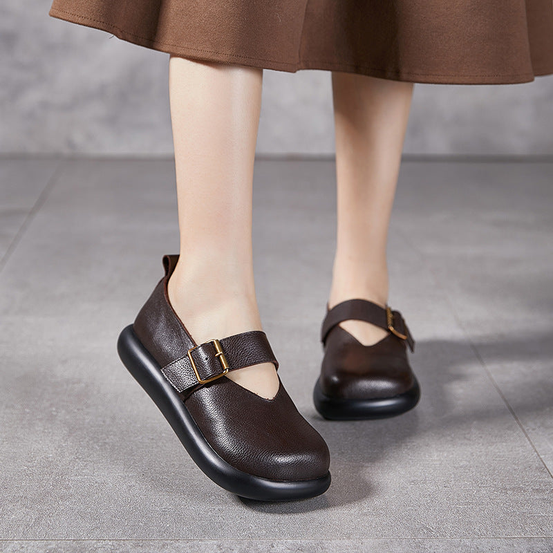 Women's Thick-soled Thick Sole Cowhide Buckle Comfort Casual Shoes