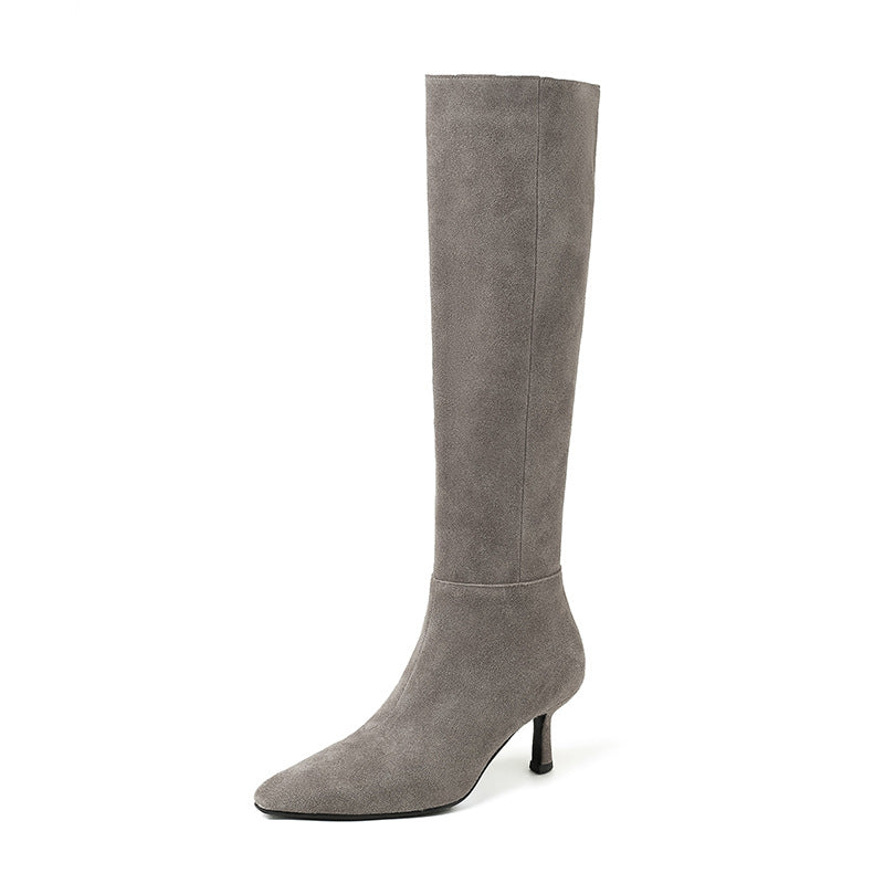 Women's Genuine Fashionable Intellectual Below The Knee Long Stiletto Temperament Slimming Women's Leather Boots