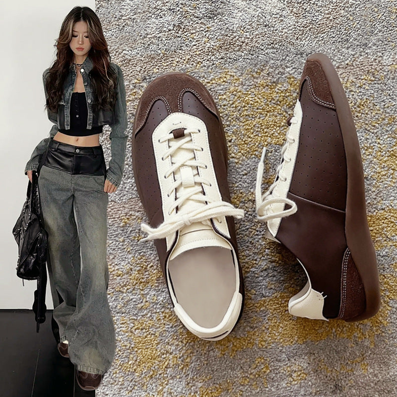 Women's Cowhide Retro Height Increasing Insole Ballet Training Soft Bottom Sneakers