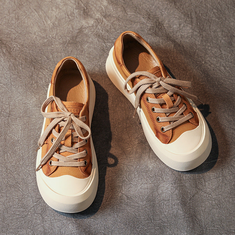 Women's Layer Cowhide Authentic Toe Box Retro Casual Shoes