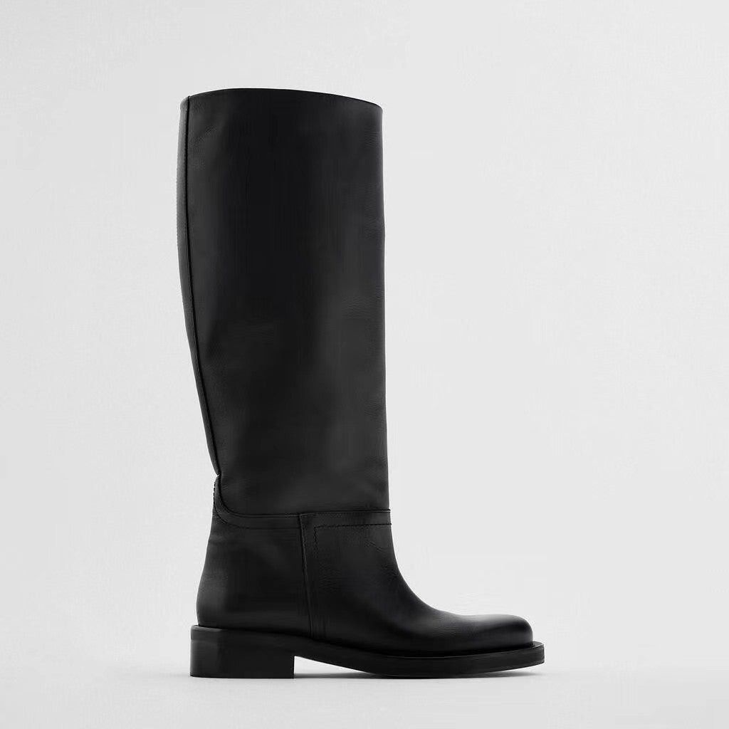 Women's Autumn Brown Vintage Cow Round Toe Boots