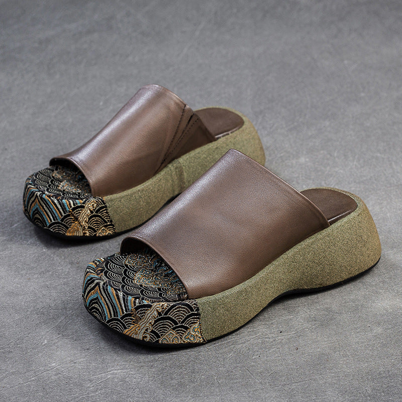 Women's Thick-soled Peep Toe Retro Outerwear National Slippers