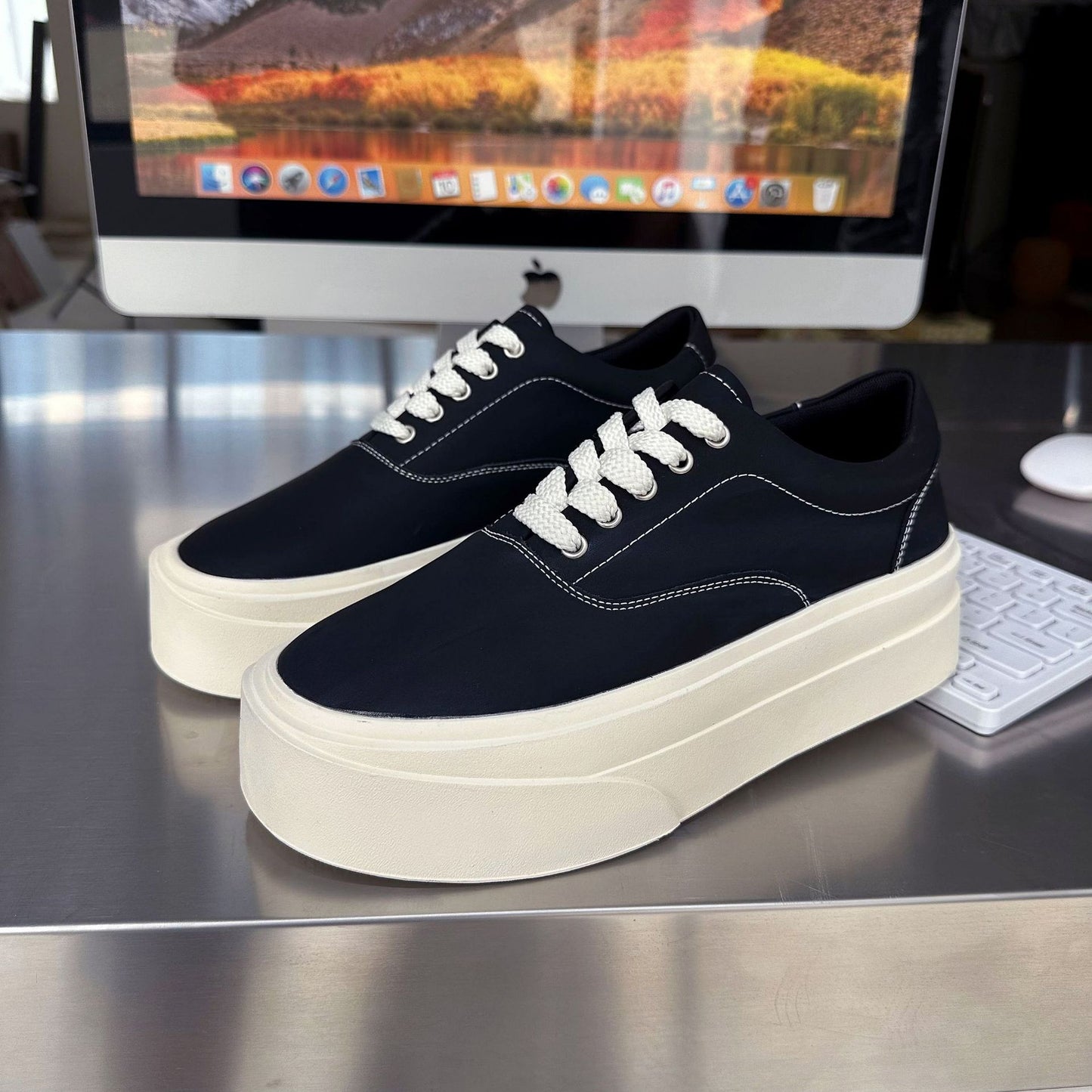 Men's Breathable Platform Increased Sports Leisure Black Sneakers