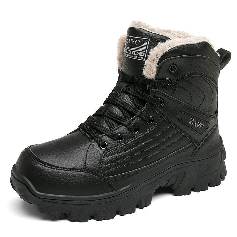 Men's Cotton Outdoor Black Dad Fleece Lined Snow Boots