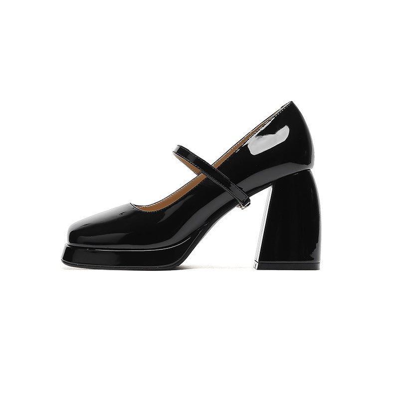 Autumn Square Toe Chunky High Retro Women's Shoes